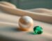 Natural Pearl with Natural Round Brilliant Emerald gemstone